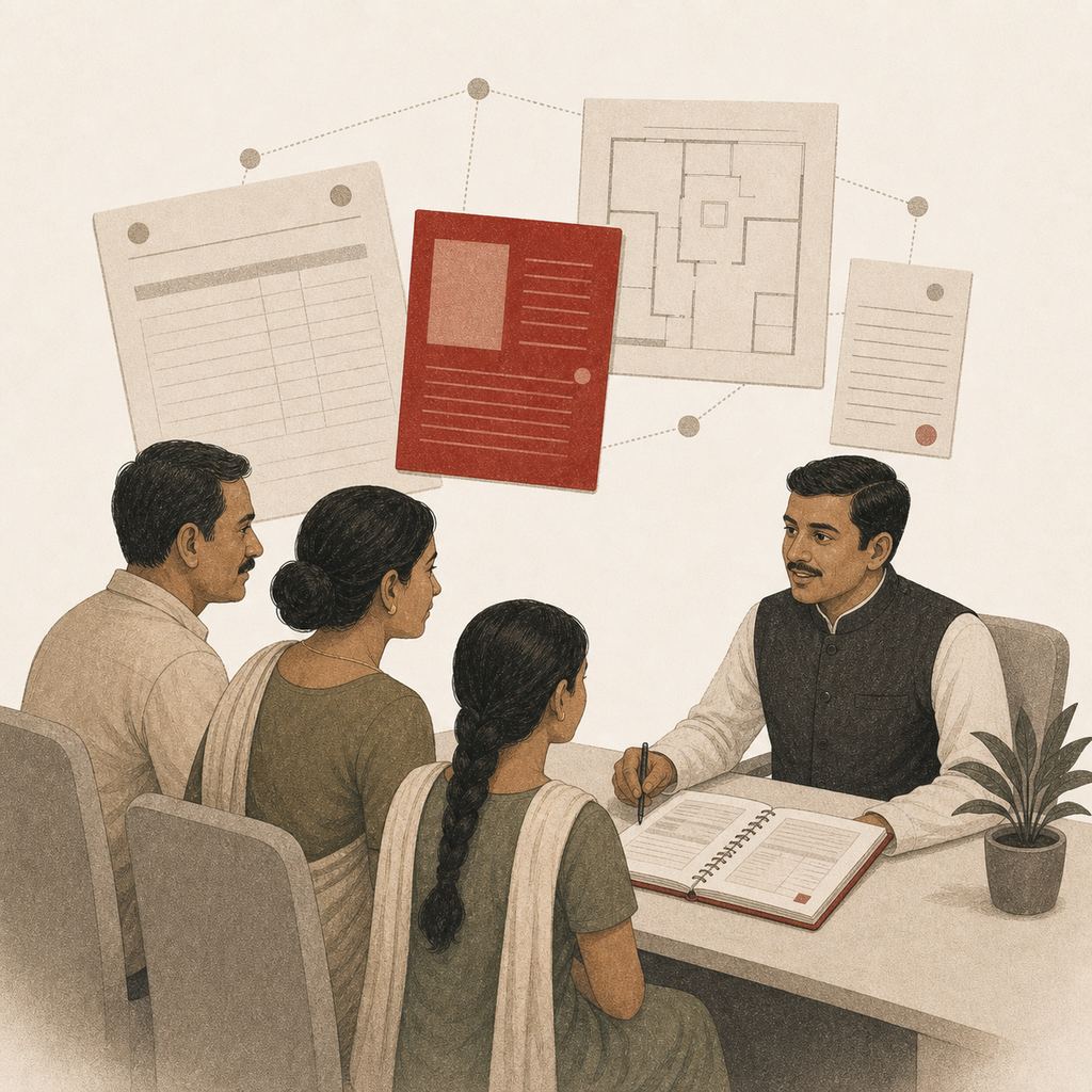 Illustration: a relationship manager and a family sharing one open customer file